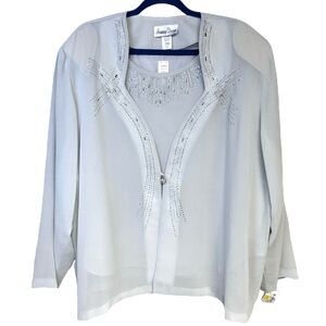 NEW 2 Piece Set 4XL Hosanna Gray Chiffon Rhinestone Evening Formal Jacket/Tank